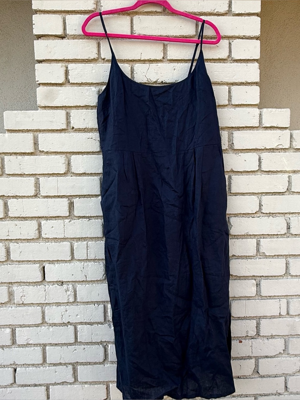 Quince 100% European Linen Scoop Neck Midi Dress in Navy - Size Large